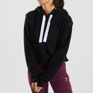 GYMSHARK Borg Black Cropped Hoodie Size Small